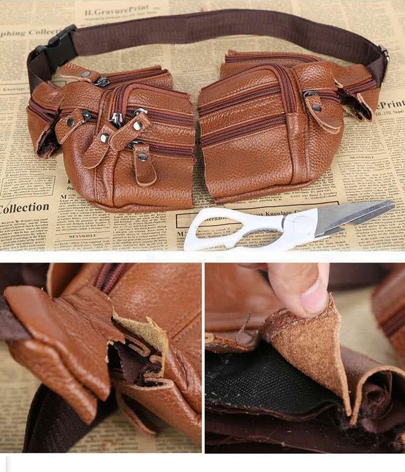 Genuine Leather Men's Fanny Pack Waist Bag For Men Large