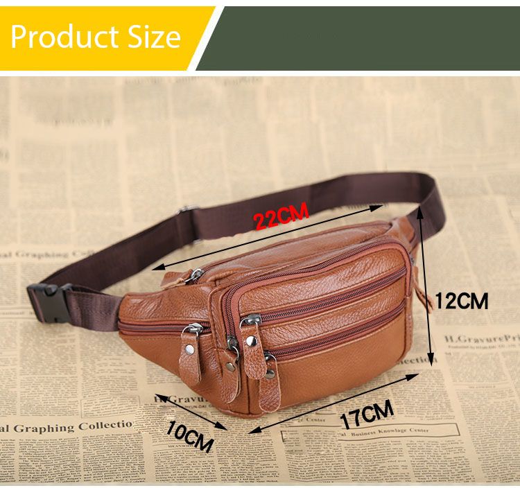 Genuine Leather Men's Fanny Pack Waist Bag For Men Large