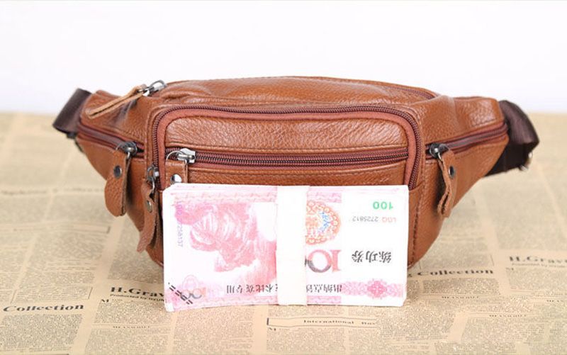 Genuine Leather Men's Fanny Pack Waist Bag For Men Large