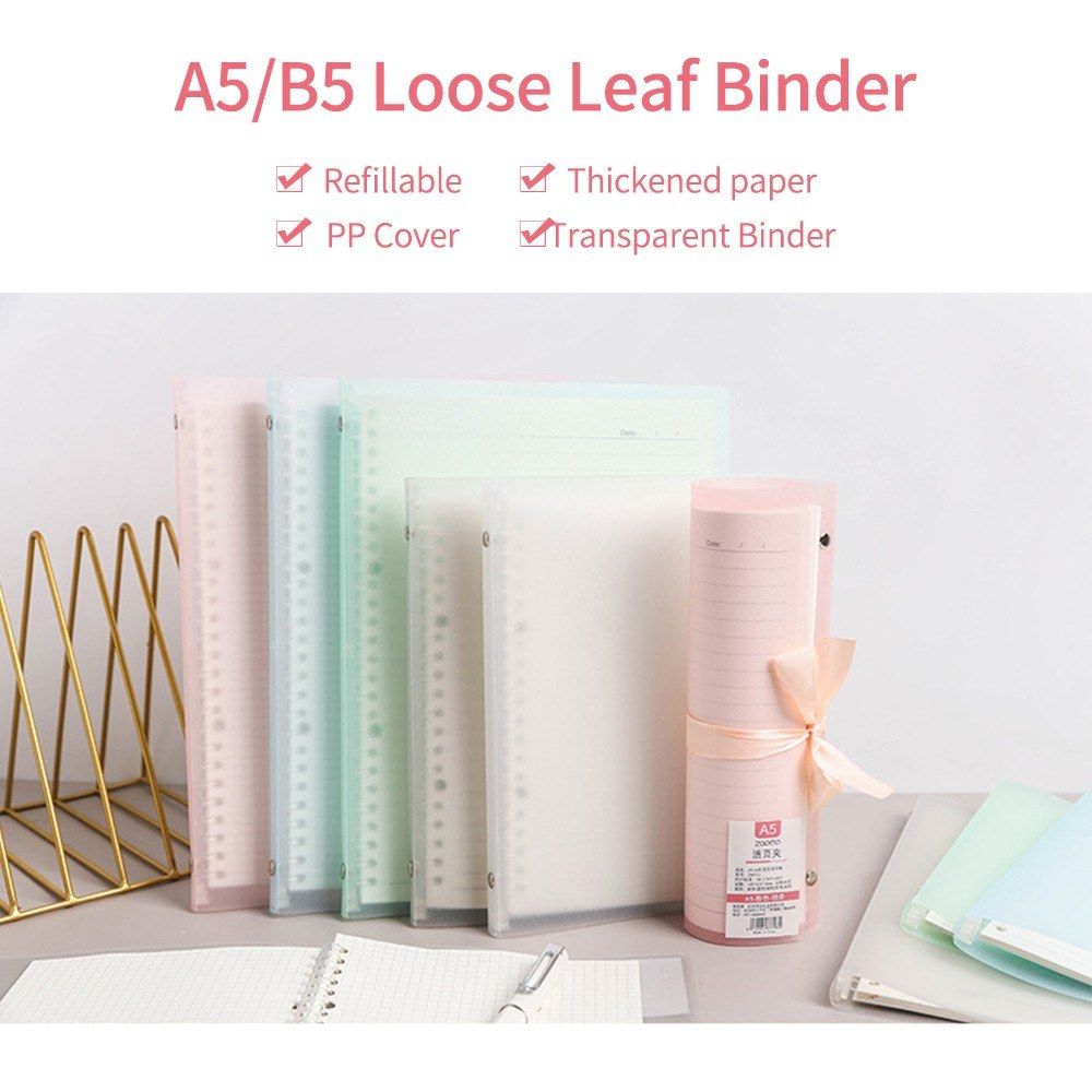 Transparent A5 Refillable Notebook 20 Rings/Holes Loose Leaf