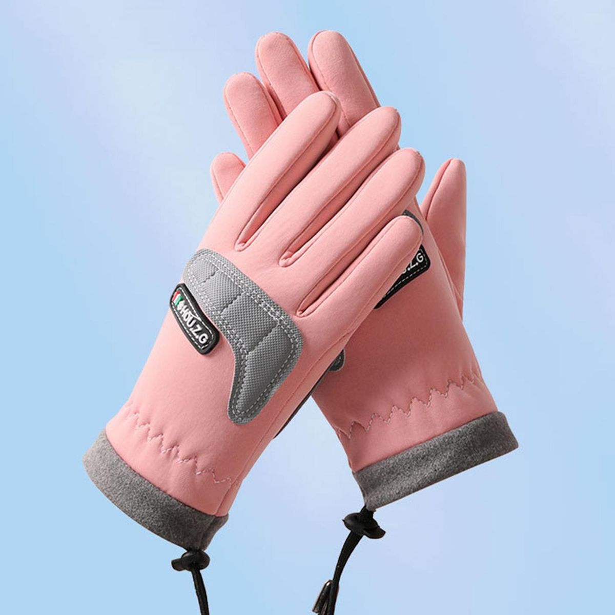 Microfiber Palm Gloves Snowproof Kids 5-finger Gloves with for Skiing Pink