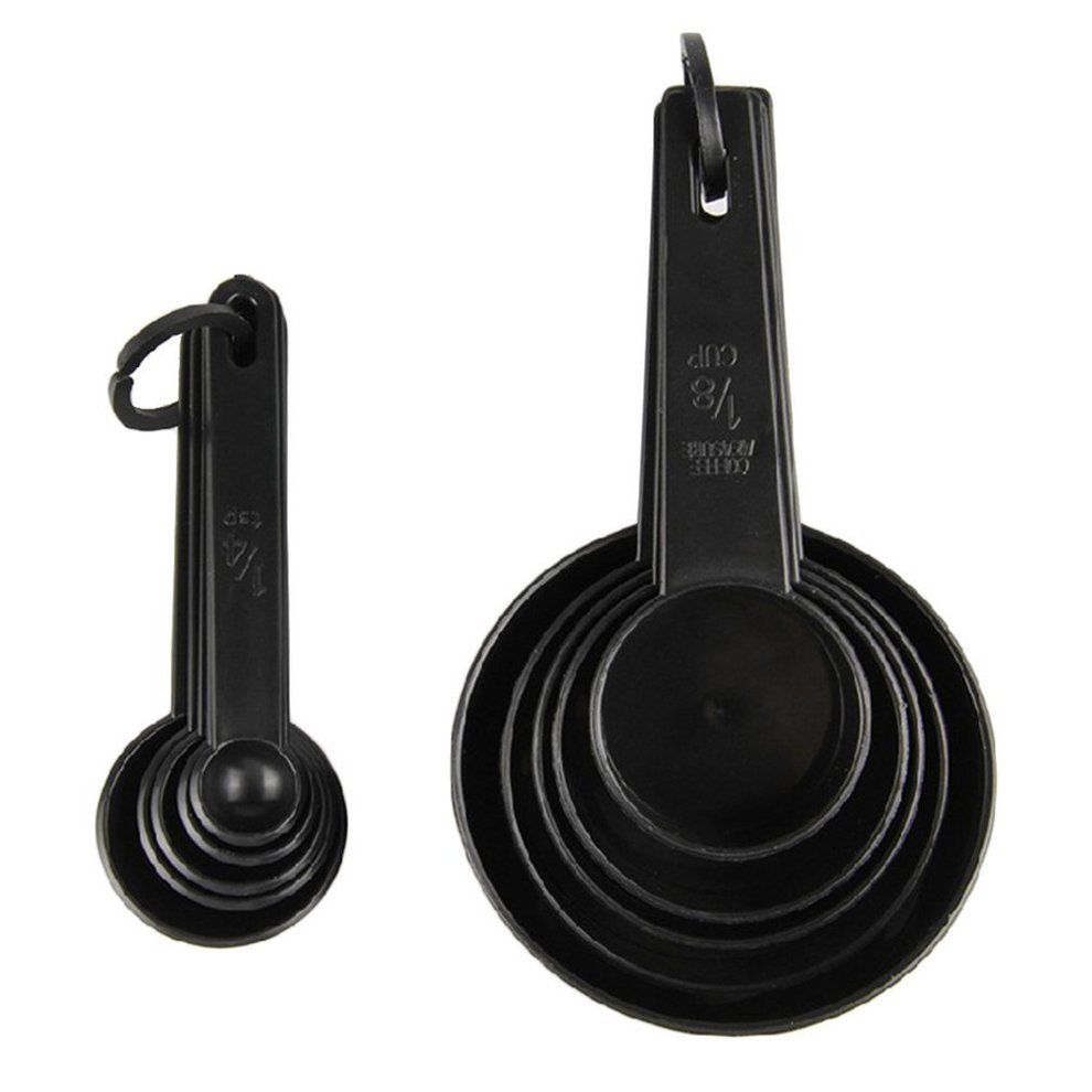 10Pcs Black Plastic Measuring Spoons Cups Set Tools For Baking Coffee Tea