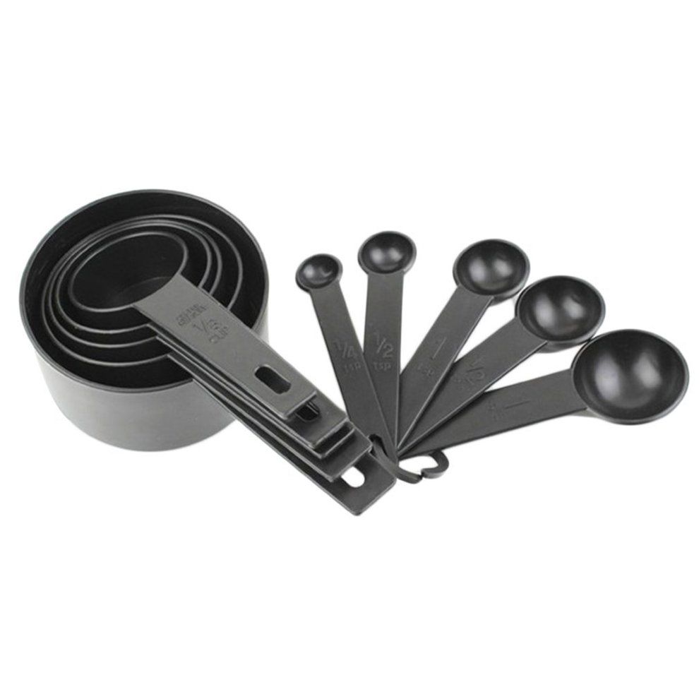 10Pcs Black Plastic Measuring Spoons Cups Set Tools For Baking Coffee Tea