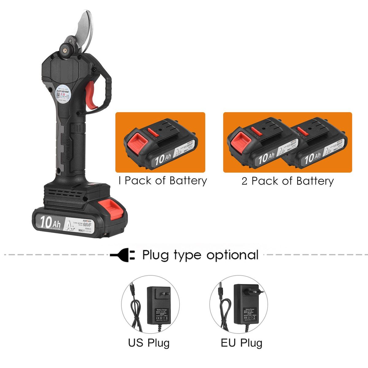 21V Brushless Cordless Electric Pruning Shears Rechargeable 10Ah Lithium Battery Powered Tree Branch Pruner Garden Clippers 30mm Cutting Diameter with Replacement Blade 2000mAh