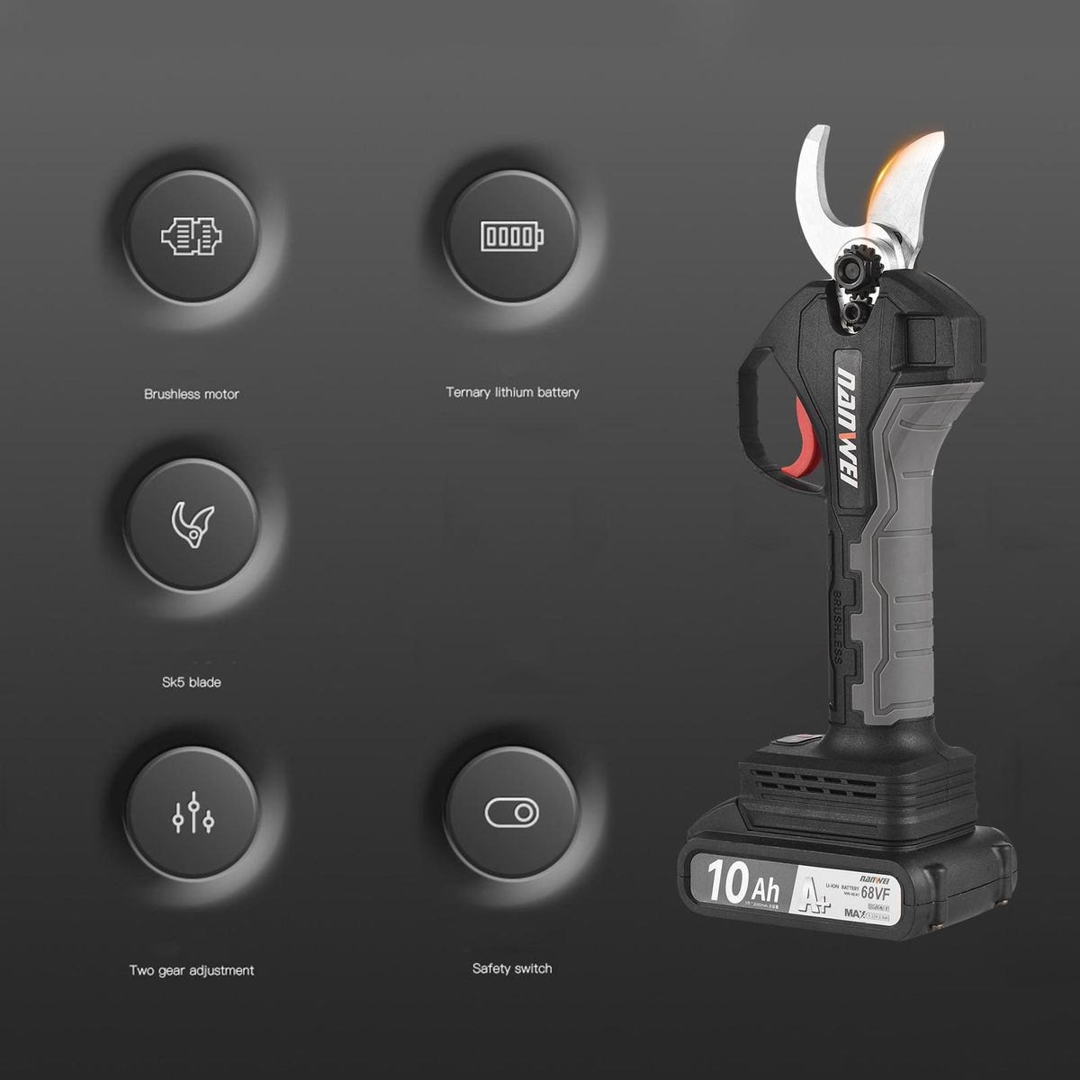 21V Brushless Cordless Electric Pruning Shears Rechargeable 10Ah Lithium Battery Powered Tree Branch Pruner Garden Clippers 30mm Cutting Diameter with Replacement Blade 2000mAh