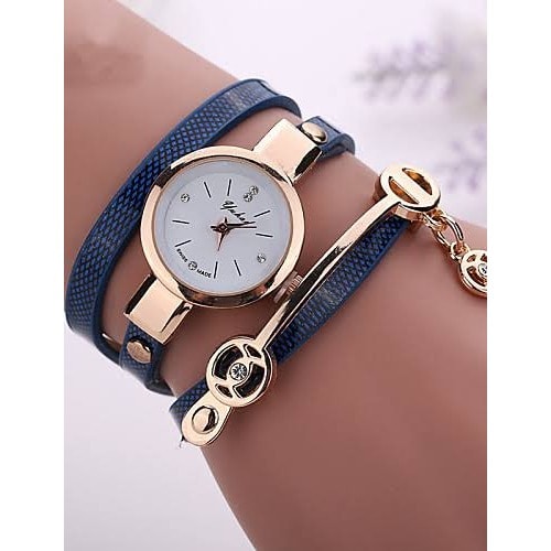 Ladies 3 Wraps Bracelet With Watch- Blue