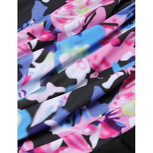 Women Contrast Color Ruched One Piece Swim Dress