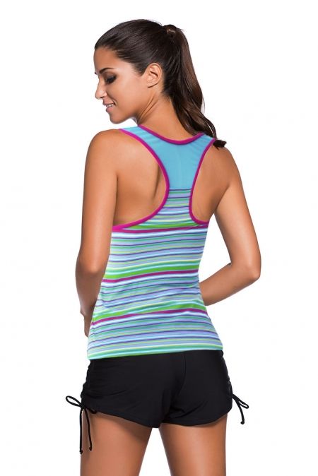 Mfed Colorful Stripe Print Mesh Splice Tankini