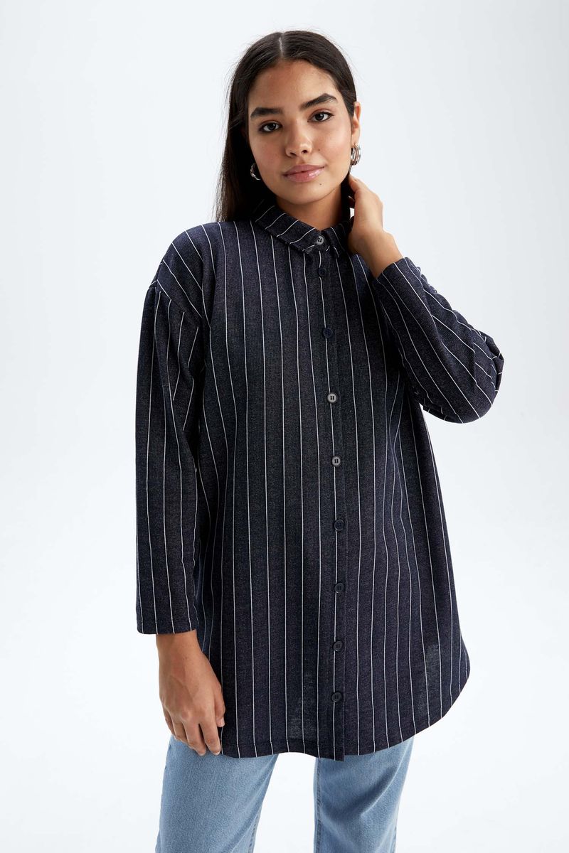 Woman Regular Fit Knitted Long Sleeve Tunic - Navy