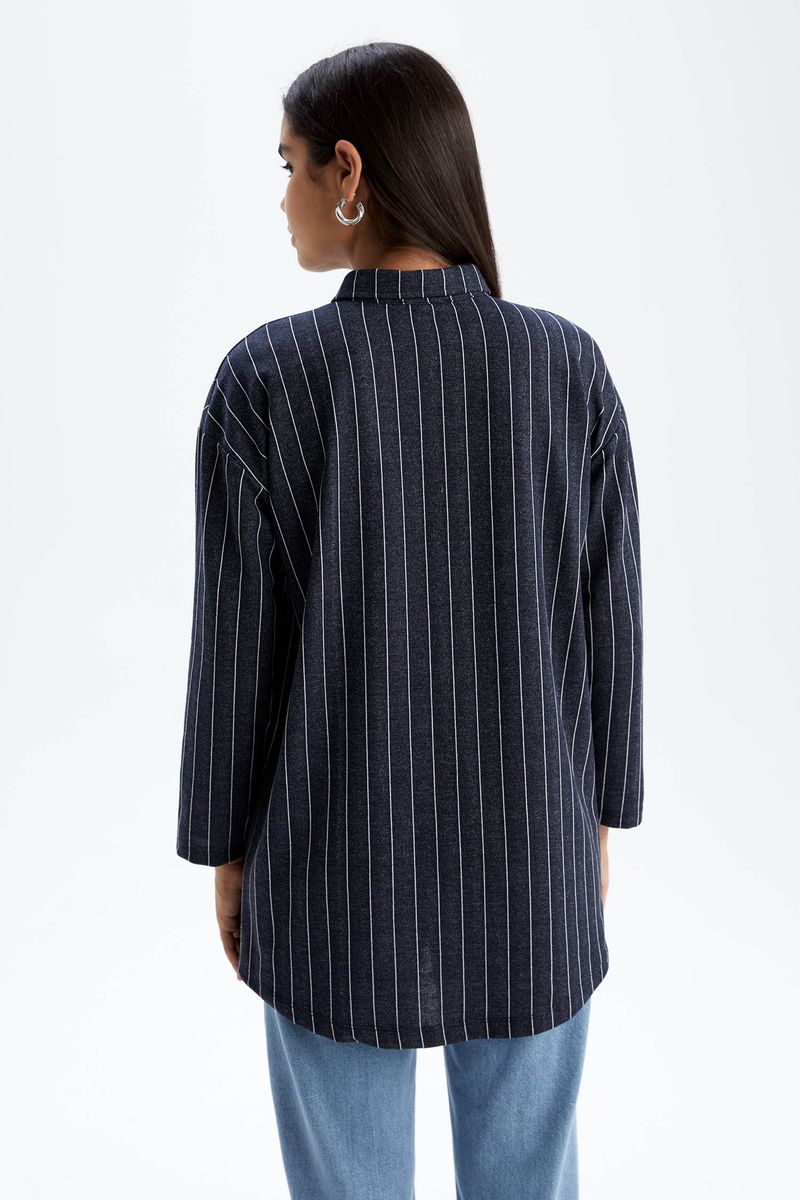 Woman Regular Fit Knitted Long Sleeve Tunic - Navy