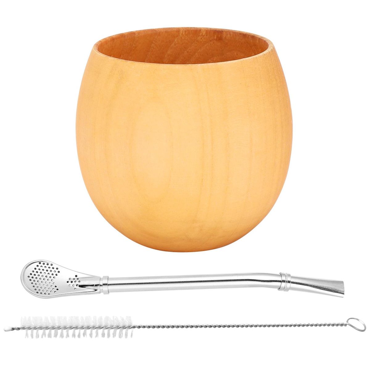 Wooden Yerba Tea Set Handmade Natural Wood Coffee Water Cup with Spoon Straw illa Brush 200MLLight