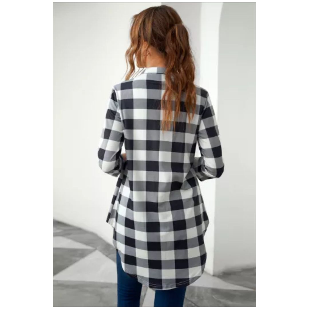 Mfed 3/4 Sleeve Split Neck Flowy Tunic Top