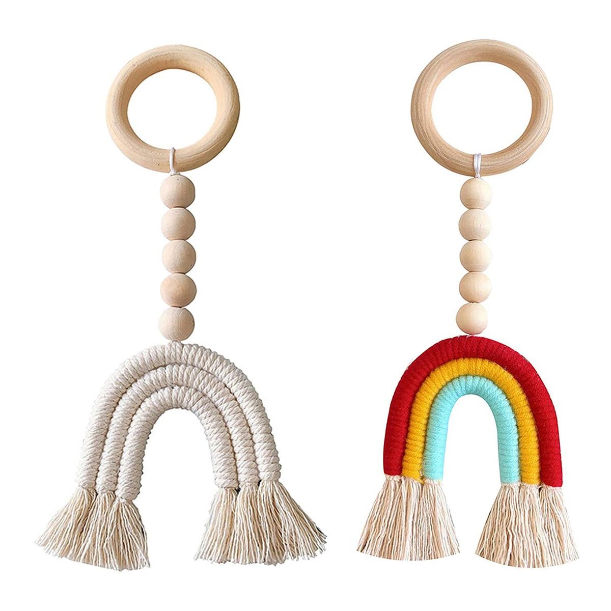 2 Pcs Wooden Beads Garland Tassel Rainbow for Nursery Kids