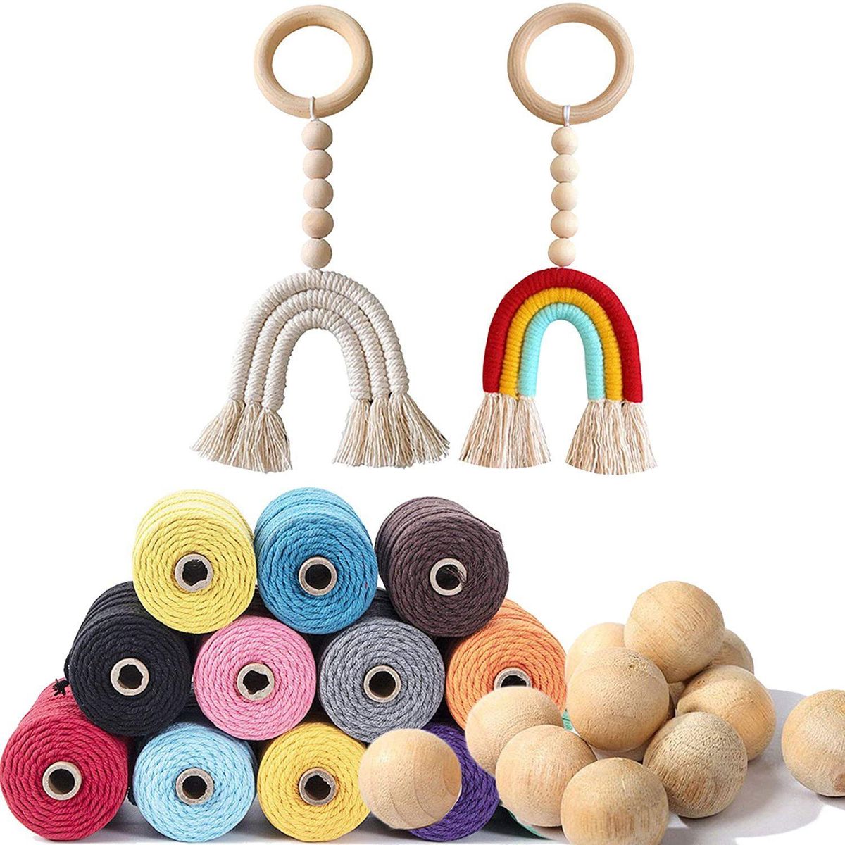 2 Pcs Wooden Beads Garland Tassel Rainbow for Nursery Kids