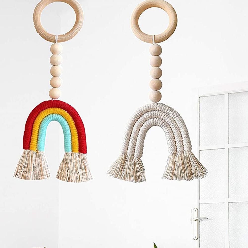 2 Pcs Wooden Beads Garland Tassel Rainbow for Nursery Kids