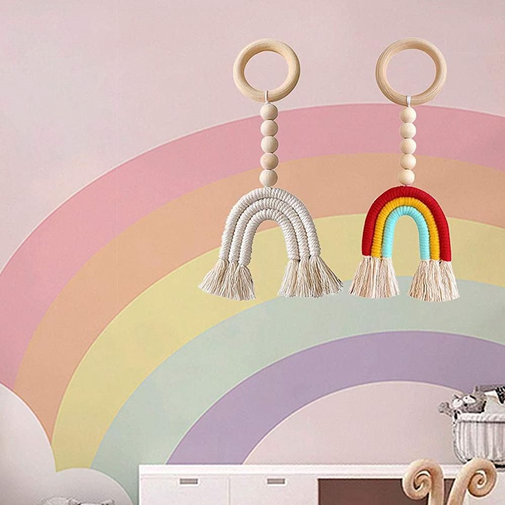 2 Pcs Wooden Beads Garland Tassel Rainbow for Nursery Kids