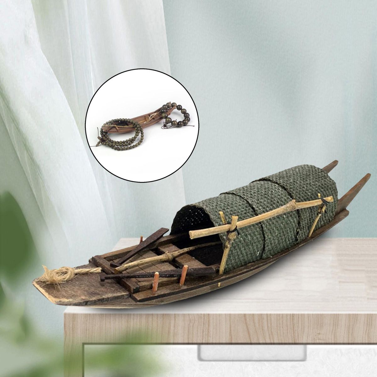 Antique Wooden Miniature Canoe Nautical Ship Sailing Boat Tunnel Shed