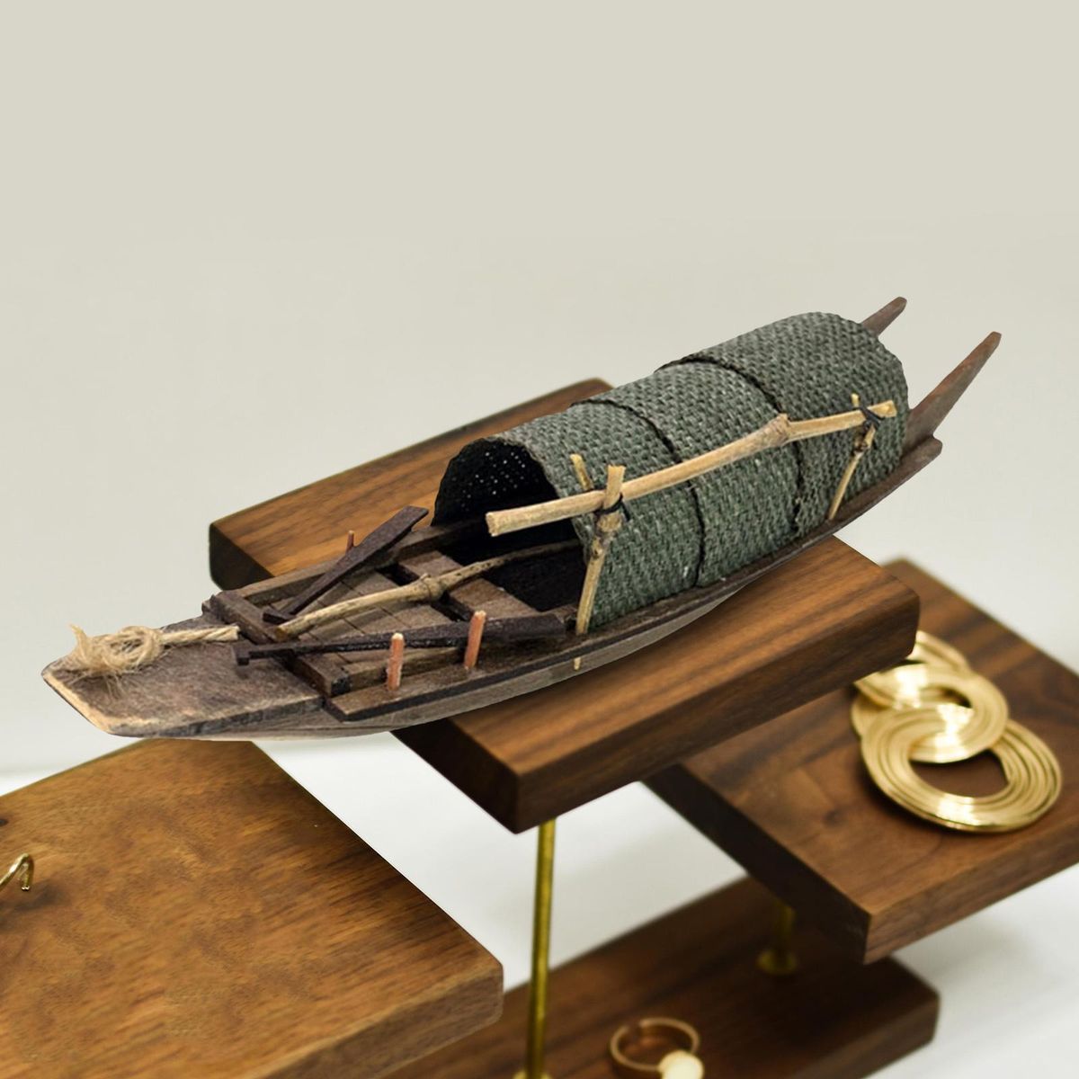 Antique Wooden Miniature Canoe Nautical Ship Sailing Boat Tunnel Shed