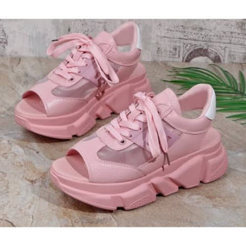 Platform Wedge Women Lace Up Sandals - Pink