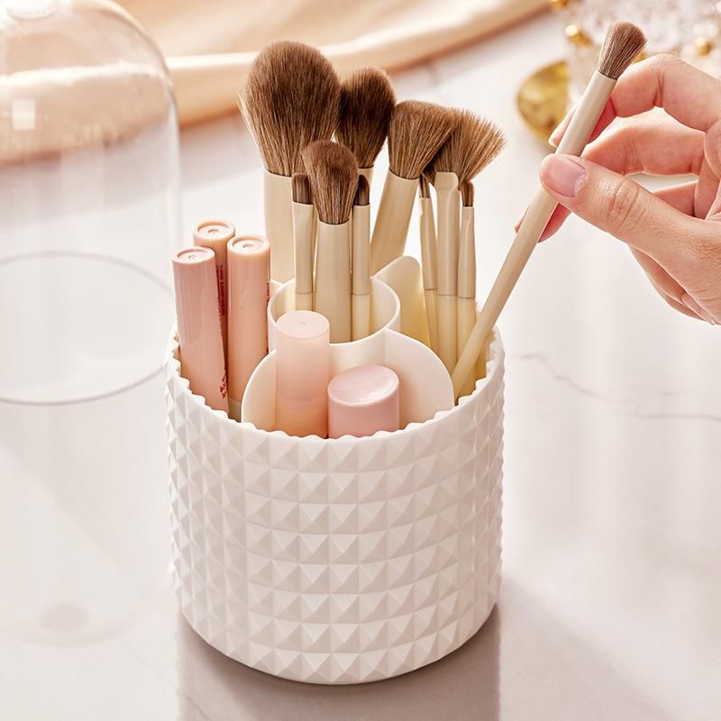 Makeup Brush Storage Rotating Lipstick Eyebrow Pencil Eye Shadow Brush Barrel Large-Capacity Pen Container Dressing Table Dustproof Grid Storage Rack