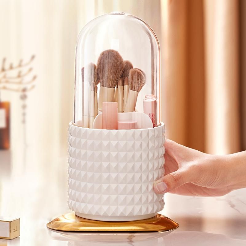 Makeup Brush Storage Rotating Lipstick Eyebrow Pencil Eye Shadow Brush Barrel Large-Capacity Pen Container Dressing Table Dustproof Grid Storage Rack