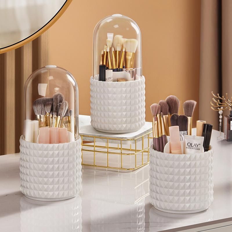 Makeup Brush Storage Rotating Lipstick Eyebrow Pencil Eye Shadow Brush Barrel Large-Capacity Pen Container Dressing Table Dustproof Grid Storage Rack