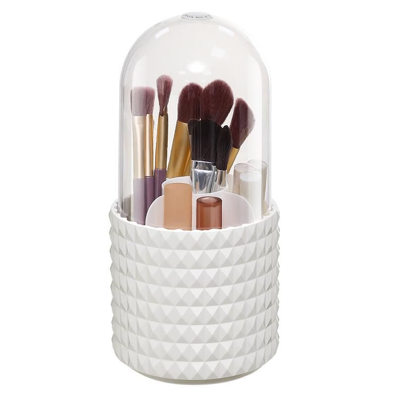 Makeup Brush Storage Rotating Lipstick Eyebrow Pencil Eye Shadow Brush Barrel Large-Capacity Pen Container Dressing Table Dustproof Grid Storage Rack