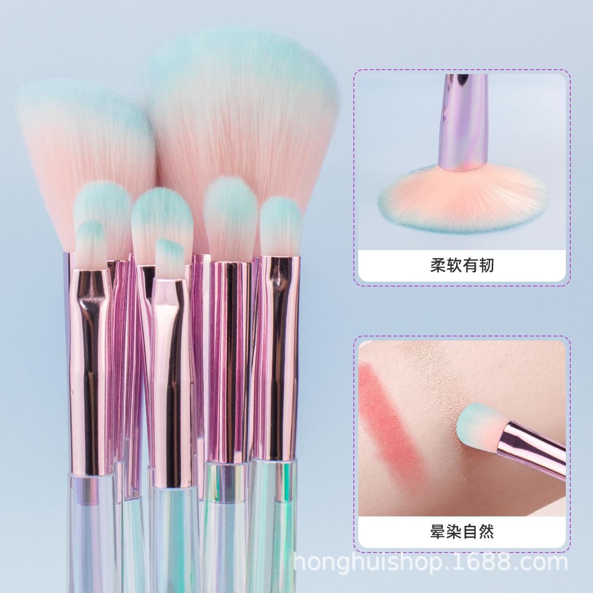 8 Colorful Transparent Makeup Brushes Foundation Repair Eye Shadow Brush Eyebrow Brush Makeup Brush Set GREAT Leather Bag