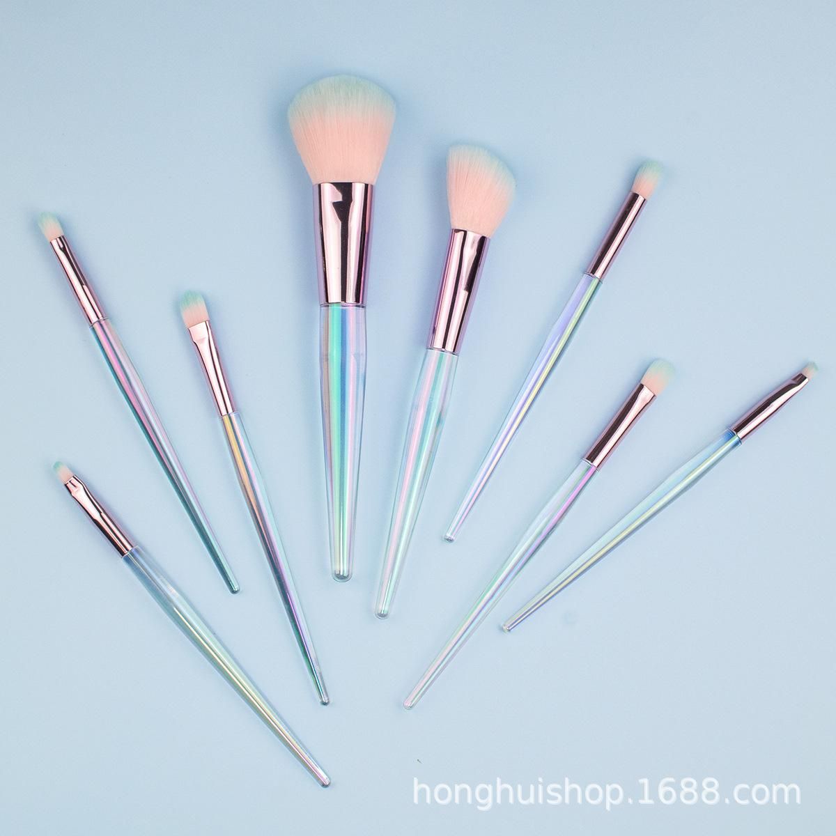 8 Colorful Transparent Makeup Brushes Foundation Repair Eye Shadow Brush Eyebrow Brush Makeup Brush Set GREAT Leather Bag