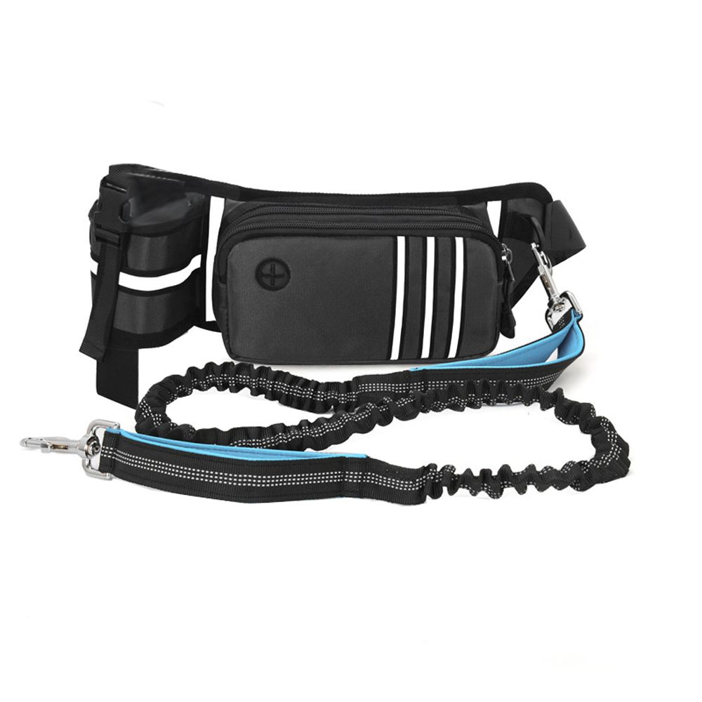 Hands Free Retractable Dog Leash With Waist Zipper Pouch For Running Walking-Black