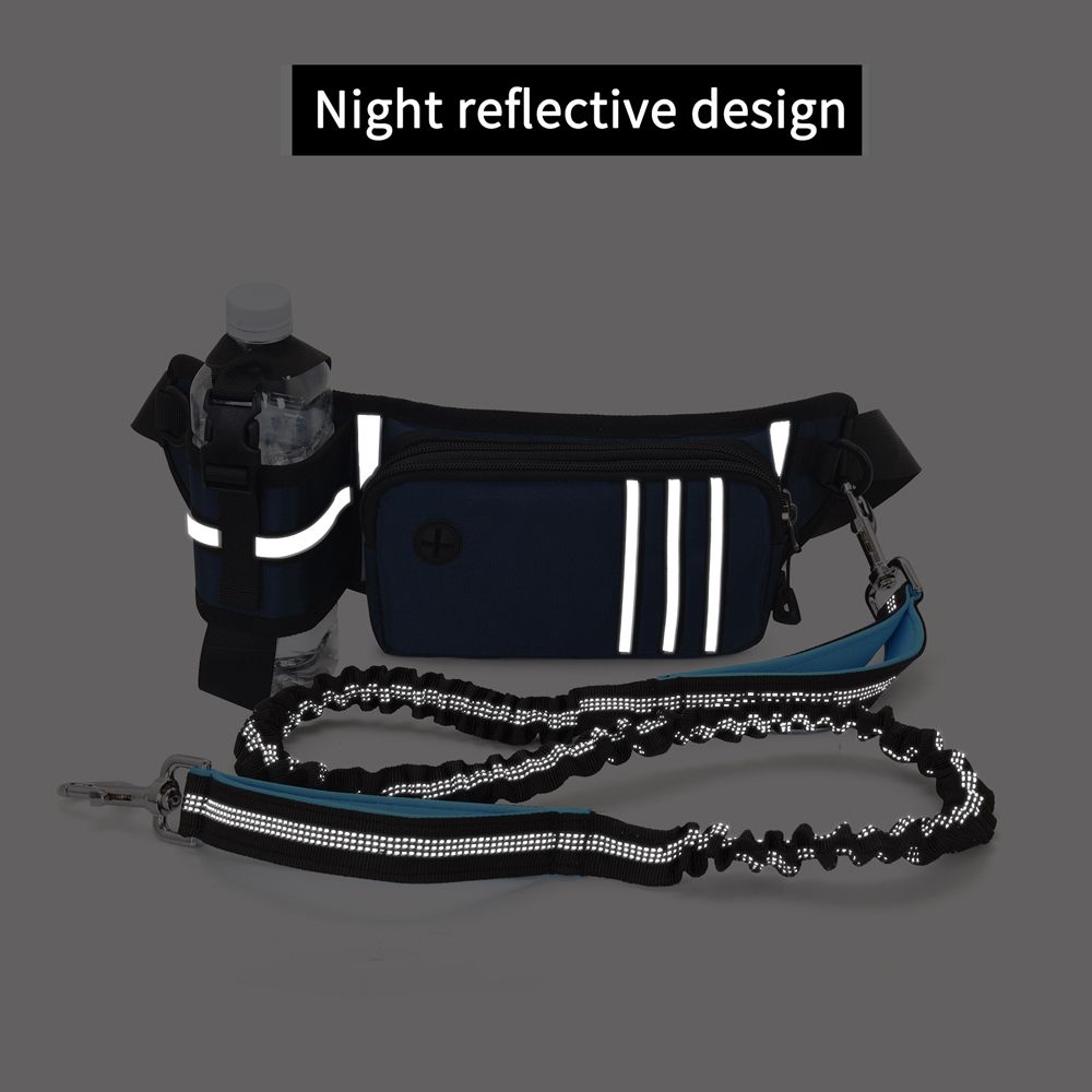 Hands Free Retractable Dog Leash With Waist Zipper Pouch For Running Walking-Black