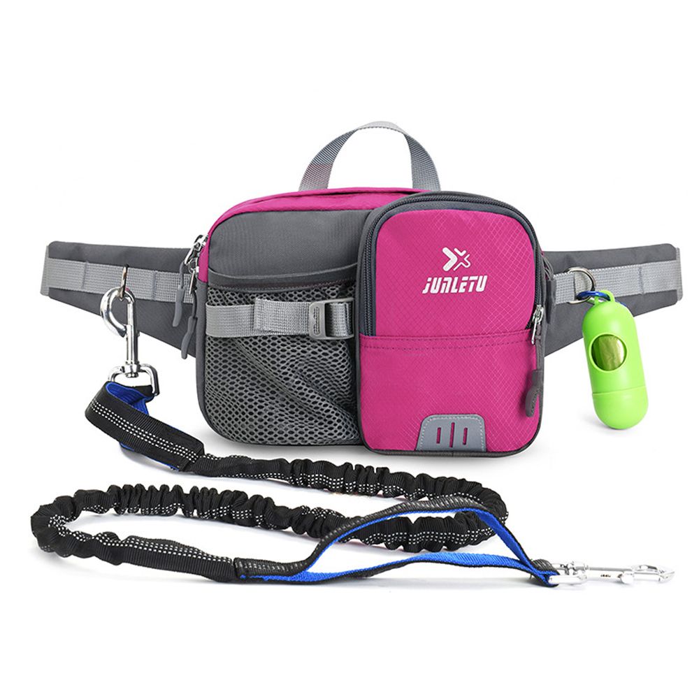 Dog Training Waist Bag Hands Free Dog Bungee Leash Set-Red