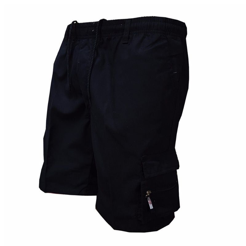 Men Plus Size Summer Multi Pockets Cargo Shorts Solid Color Drawstring Loose Casual Knee Length