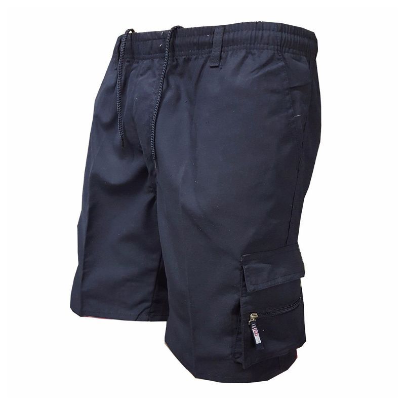 Men Plus Size Summer Multi Pockets Cargo Shorts Solid Color Drawstring Loose Casual Knee Length