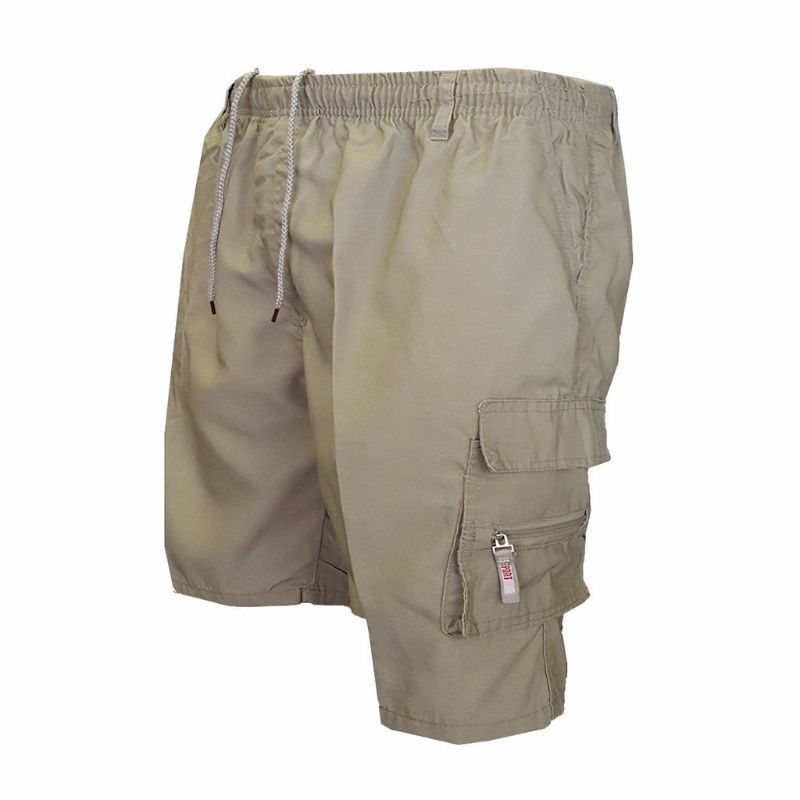 Men Plus Size Summer Multi Pockets Cargo Shorts Solid Color Drawstring Loose Casual Knee Length