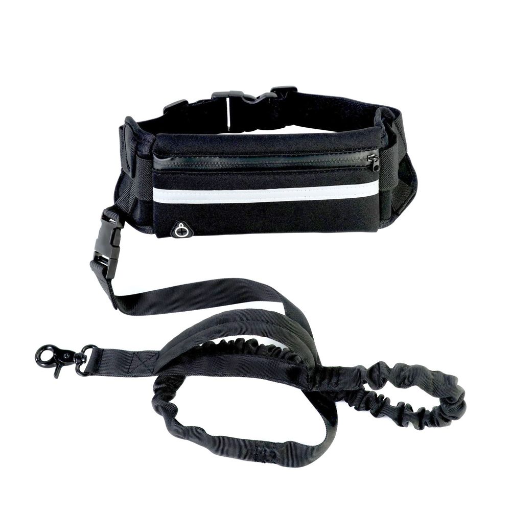 Hands Free Dog Leash With Waist Pack Belt For Walkin-Black