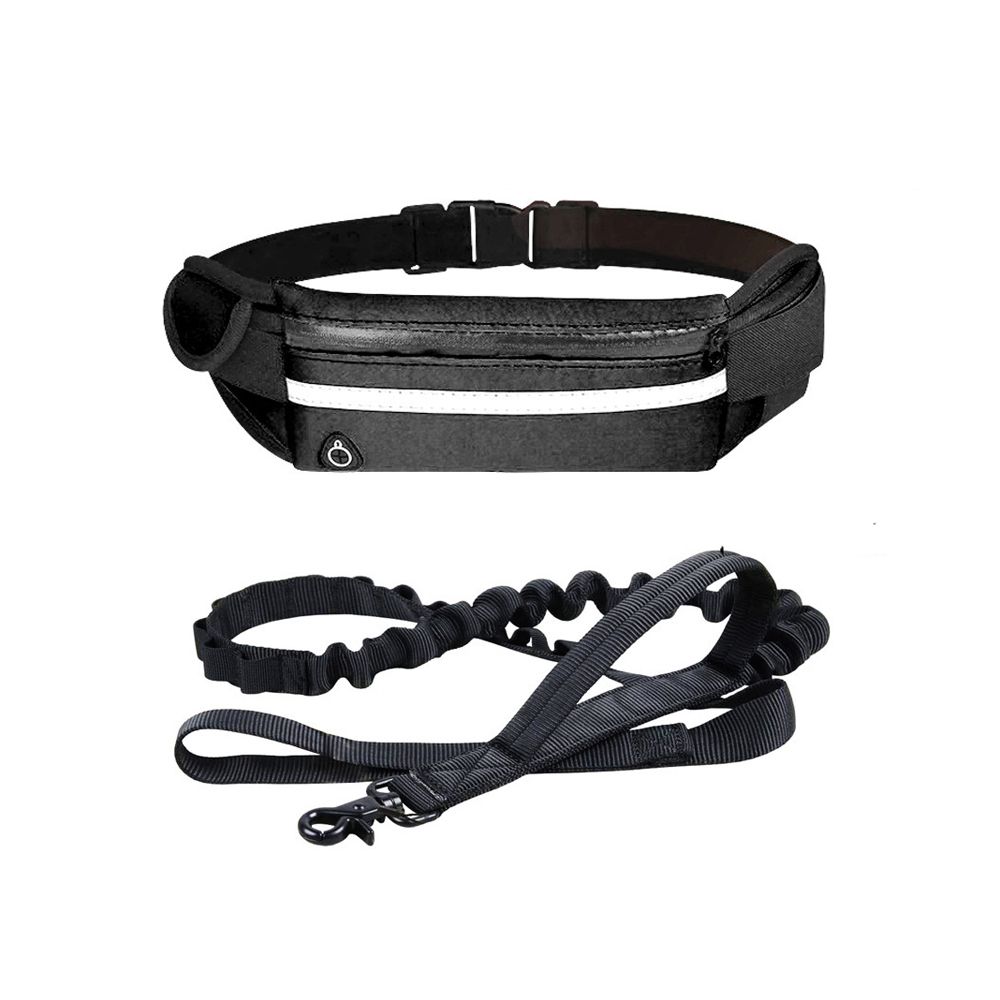Hands Free Dog Leash With Waist Pack Belt For Walkin-Black