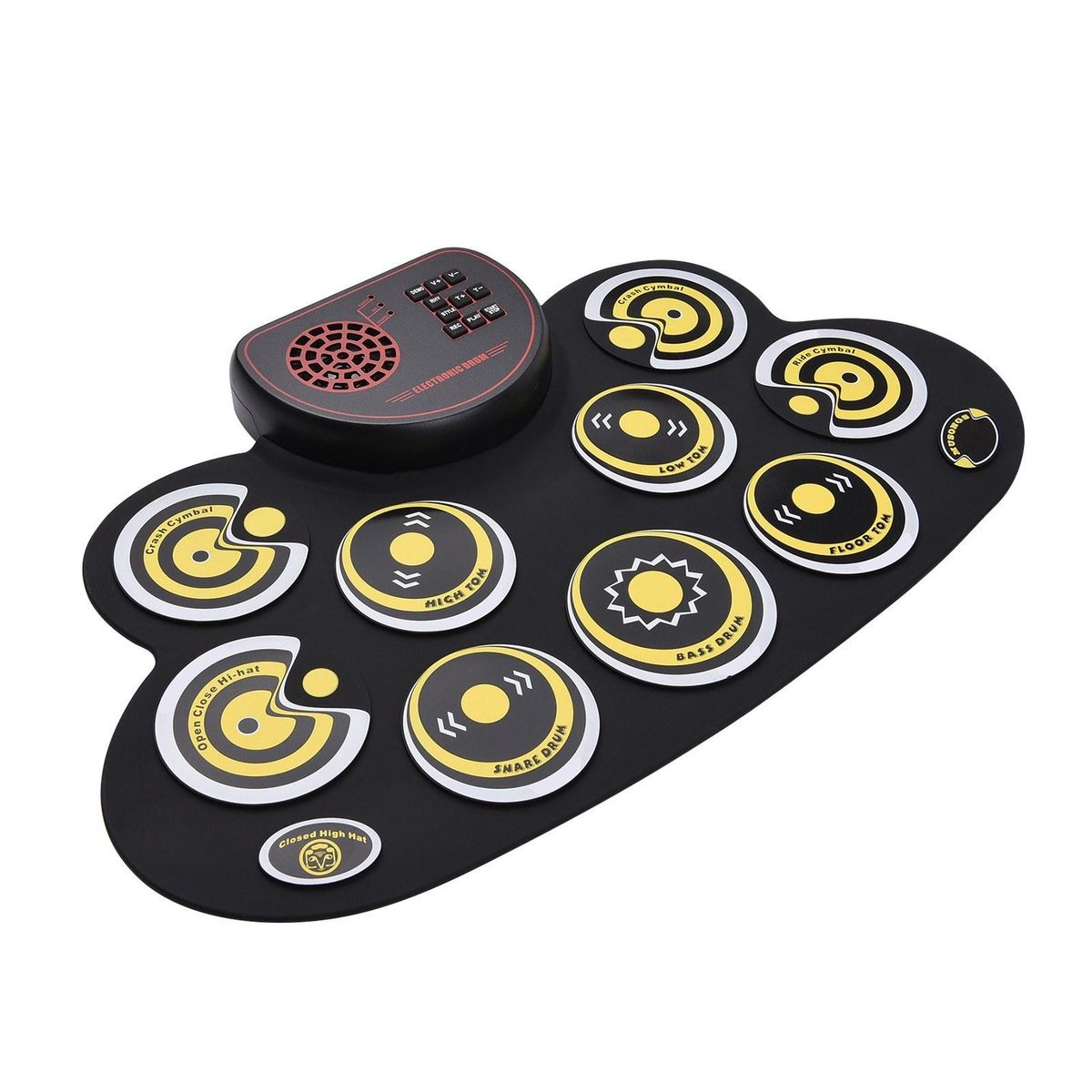 Portable Folding Electronic Drum Pad Silicon Digital Drum 9 Demo Songs 10 Rhythms Record 3.5mm Microphone Input Headphone Monitoring External Speaker Output with Foot Pedals Drum Sticks