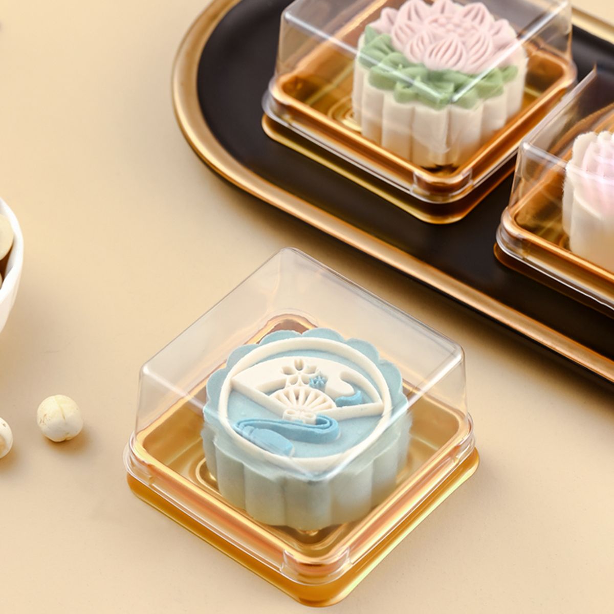 50Pcs Moon Cake Box Egg Yolk Pastry Box Golden