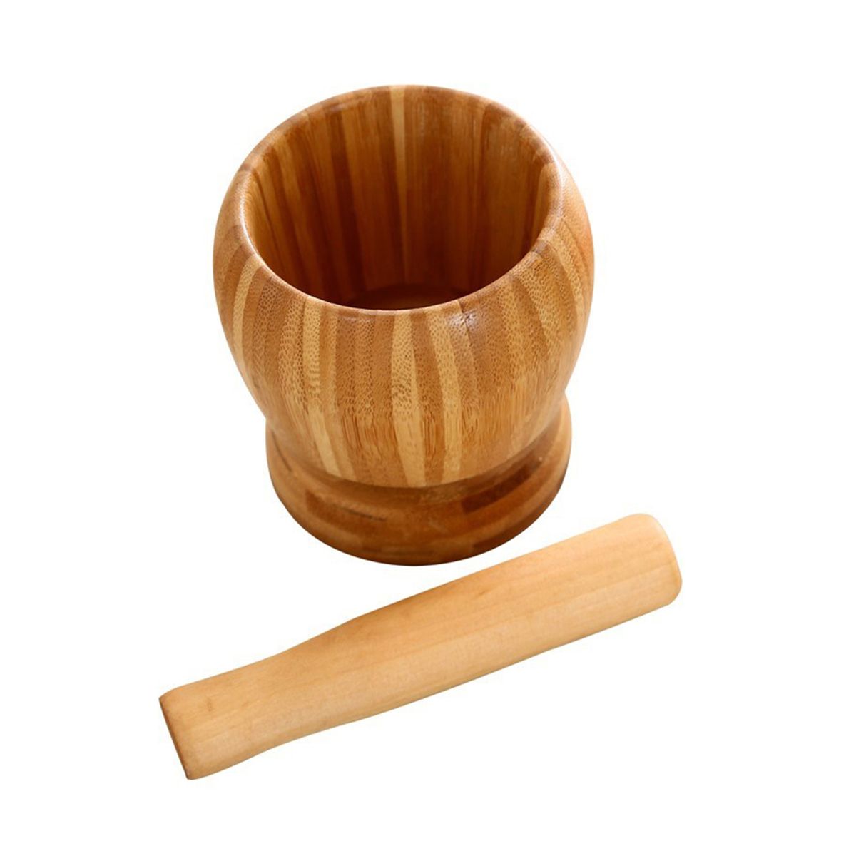 Mortar And Pestle Set Big Manual Bamboo Garlic Spices Large