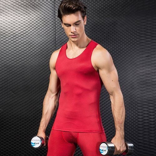 Men's Training Sports Vest Workout Fitness Compression Tank Tops Red