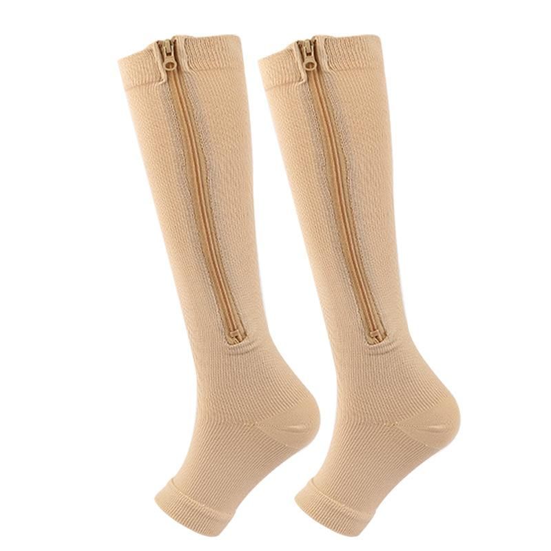 Women's Compression Socks Open Toe Zipper Knee Length Compression Stockings