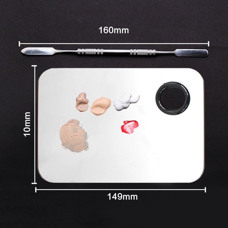 Stainless Steel Makeup Mixer Nail Art Polish Mixing Plate Foundation Eyeshadow Eye Shadow Mixer Palette With Spatula Rod Normal