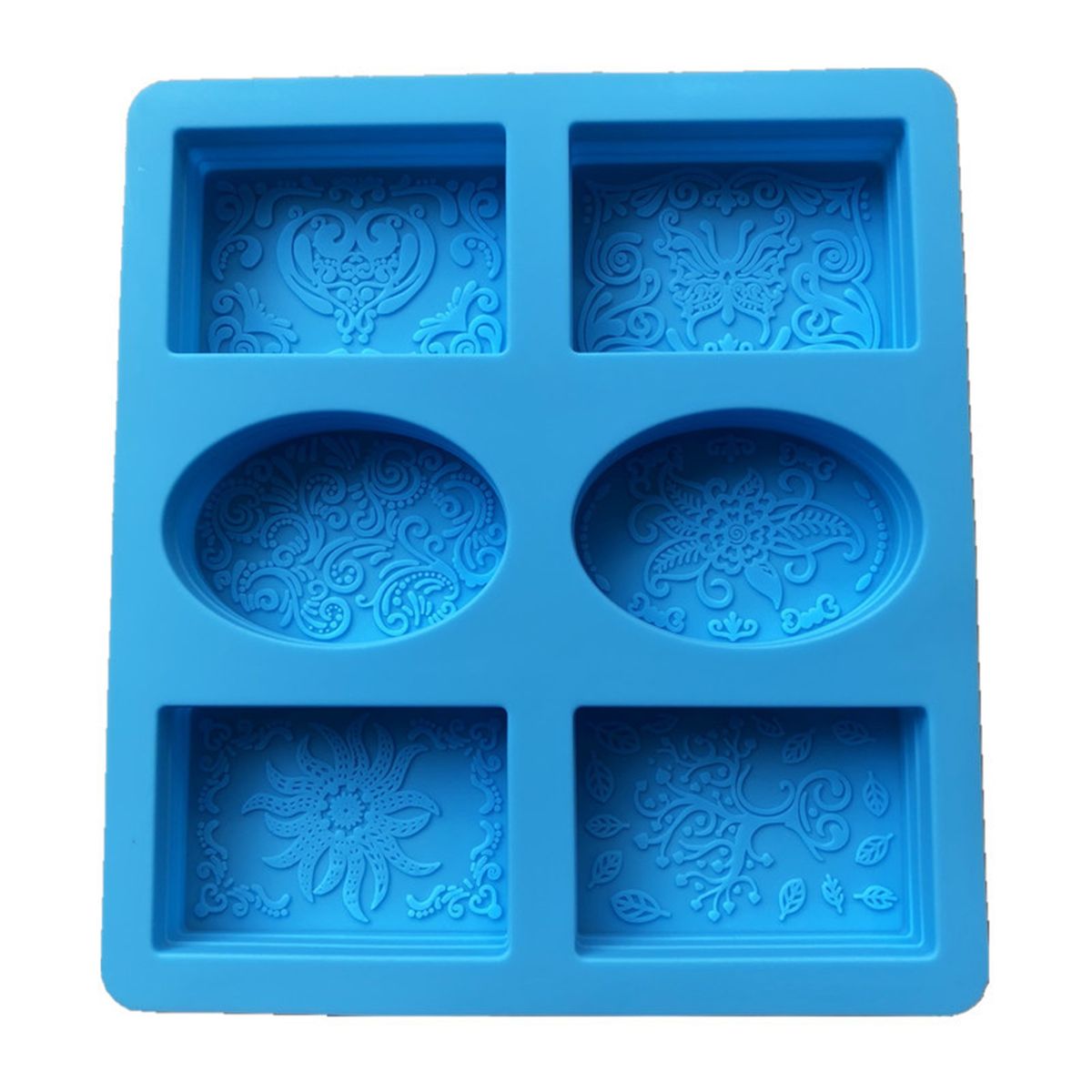 6-cavity Waterproof Rectangle Oval Silicone Handmade-Blue
