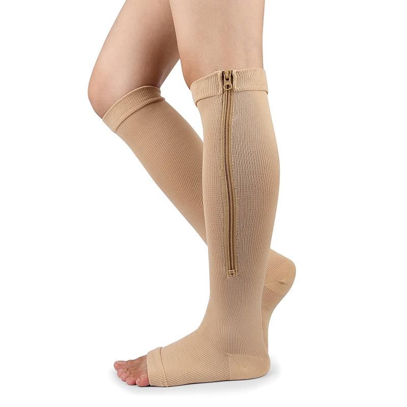 Open Toe Sports Compression Socks Women's Calf Zipper Socks, Adult