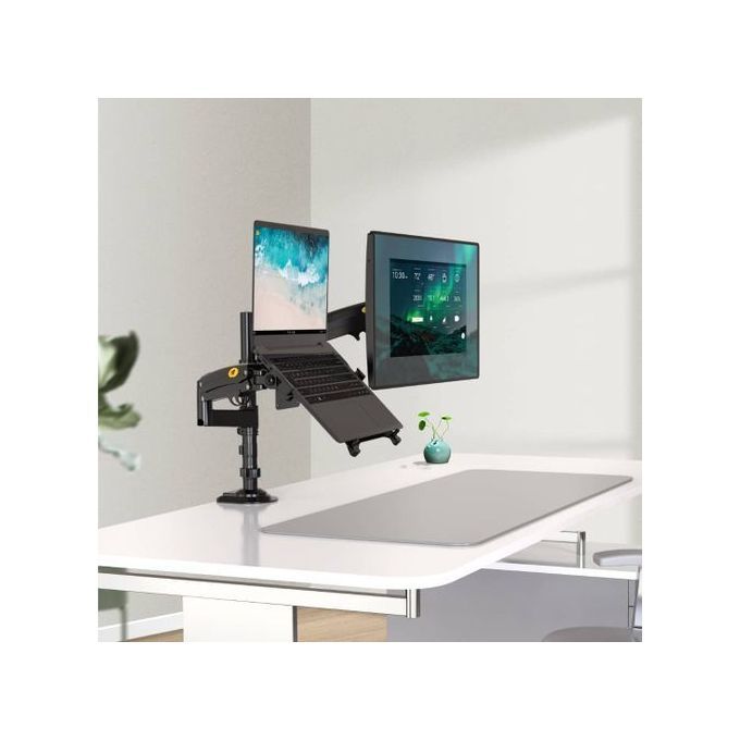 Dual Arm Monitor Desk Mount Tilt, Swivel, Pneumatic Stand