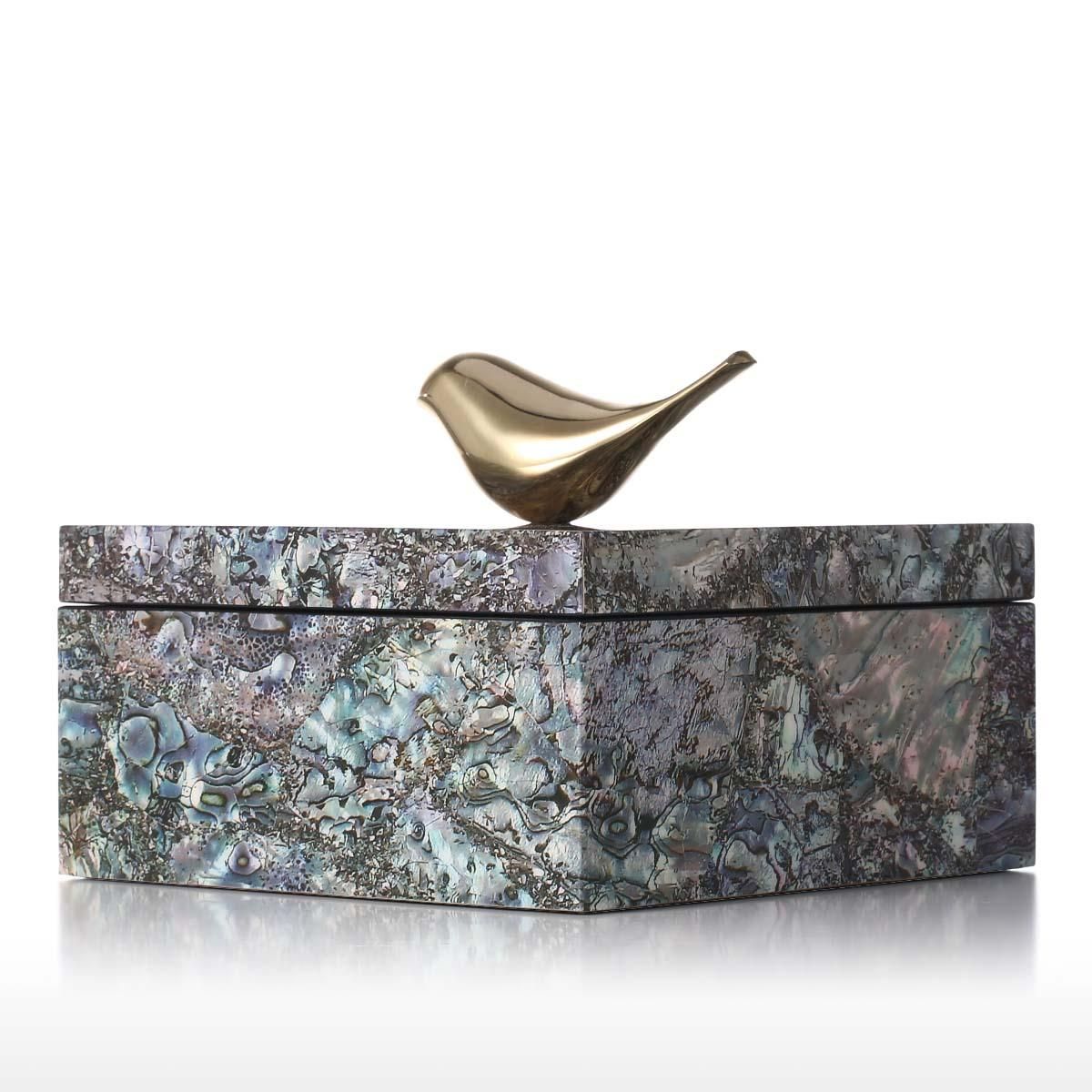 Square Jewelry Box with Copper Bird Wooden Trinket Jewelry Box Copper Bird Decoration Ring Necklace Storage Box Birthday Gifts for Women Black Velvet