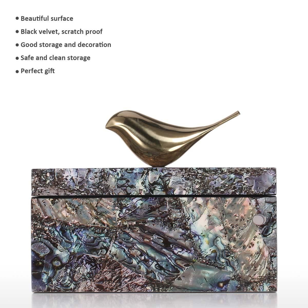 Square Jewelry Box with Copper Bird Wooden Trinket Jewelry Box Copper Bird Decoration Ring Necklace Storage Box Birthday Gifts for Women Black Velvet