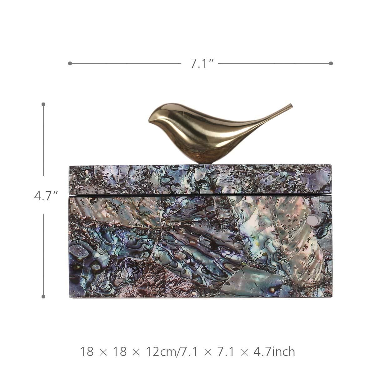 Square Jewelry Box with Copper Bird Wooden Trinket Jewelry Box Copper Bird Decoration Ring Necklace Storage Box Birthday Gifts for Women Black Velvet