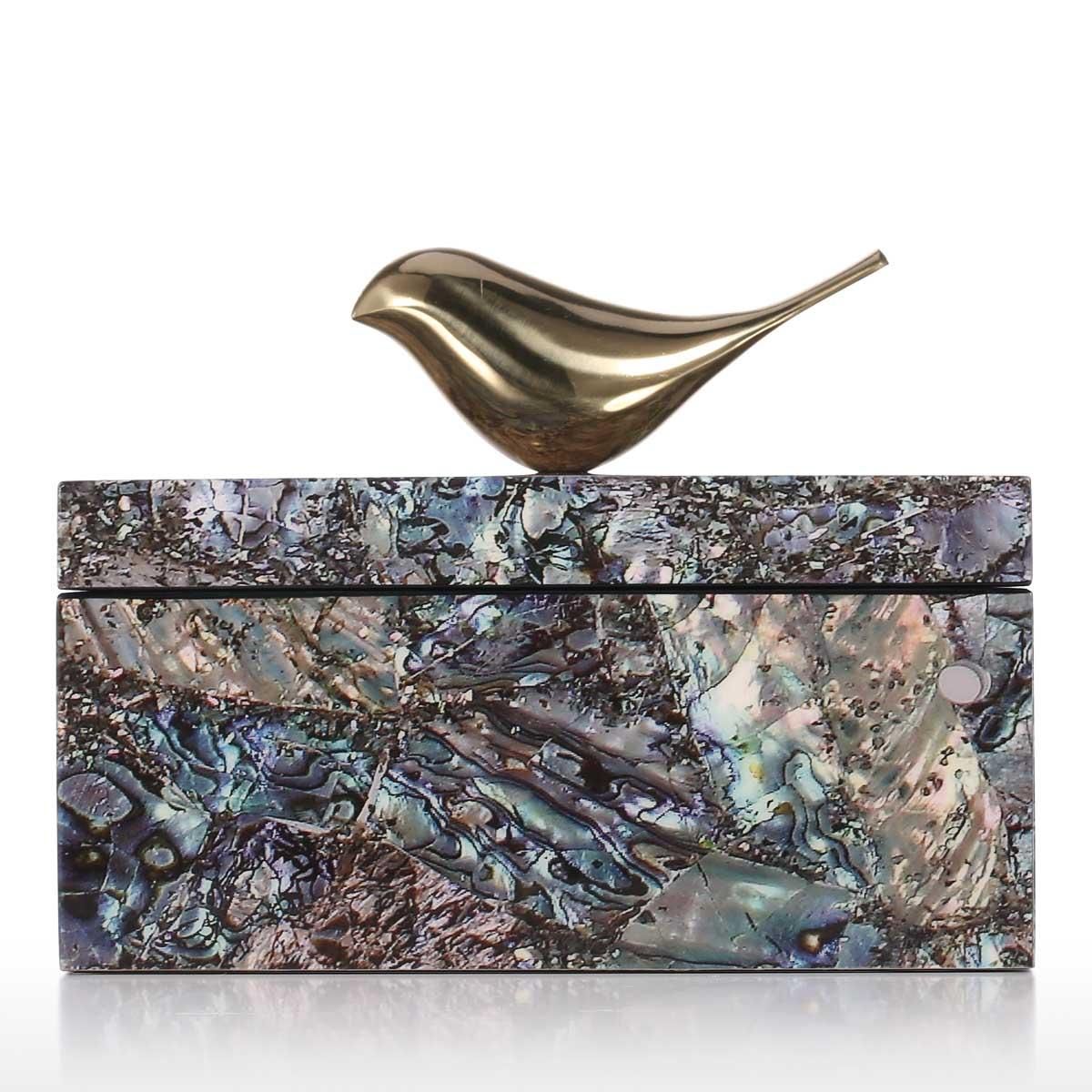 Square Jewelry Box with Copper Bird Wooden Trinket Jewelry Box Copper Bird Decoration Ring Necklace Storage Box Birthday Gifts for Women Black Velvet